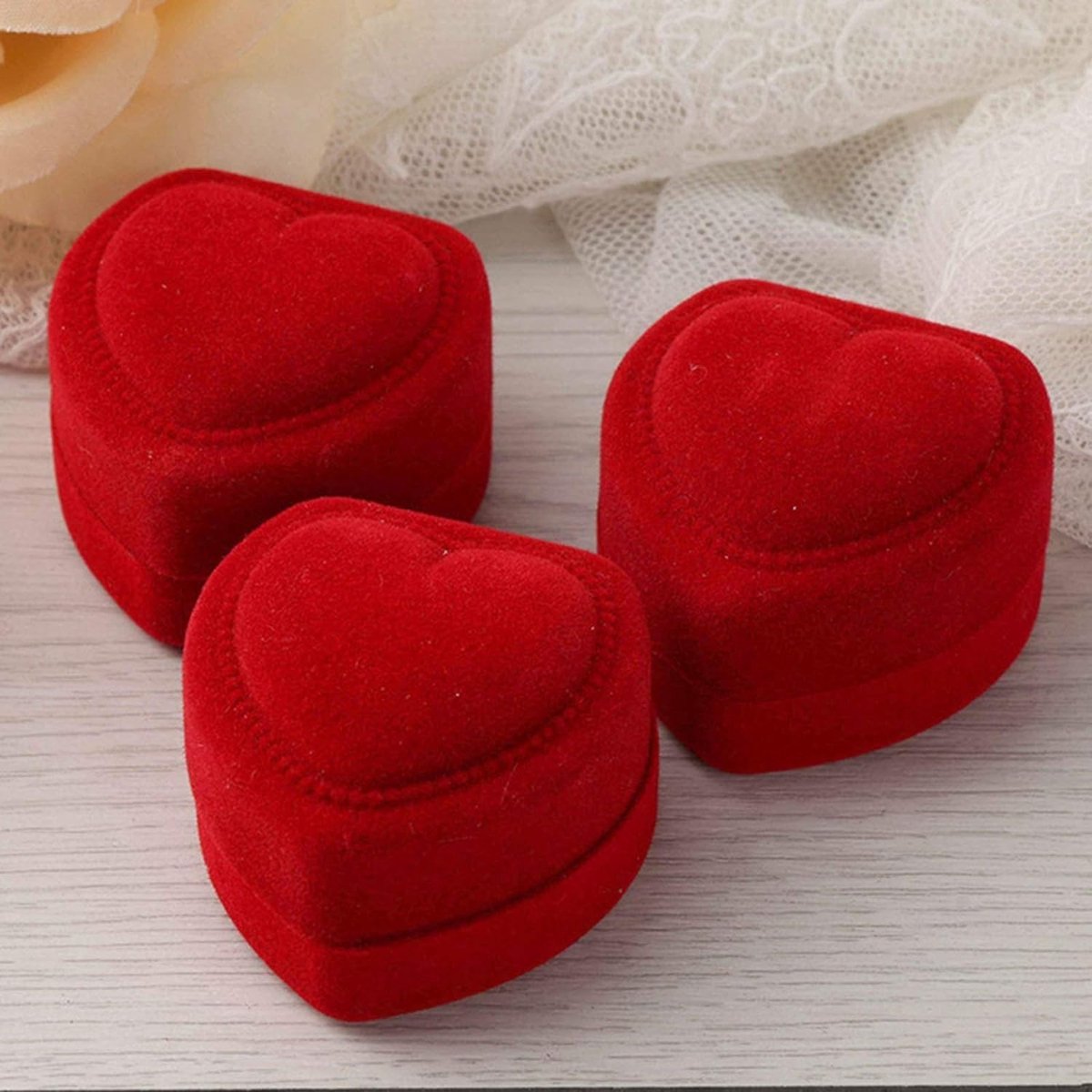 Rood Fluwelen Ringdoos - Hartvormig Geschenk voor Sieraden