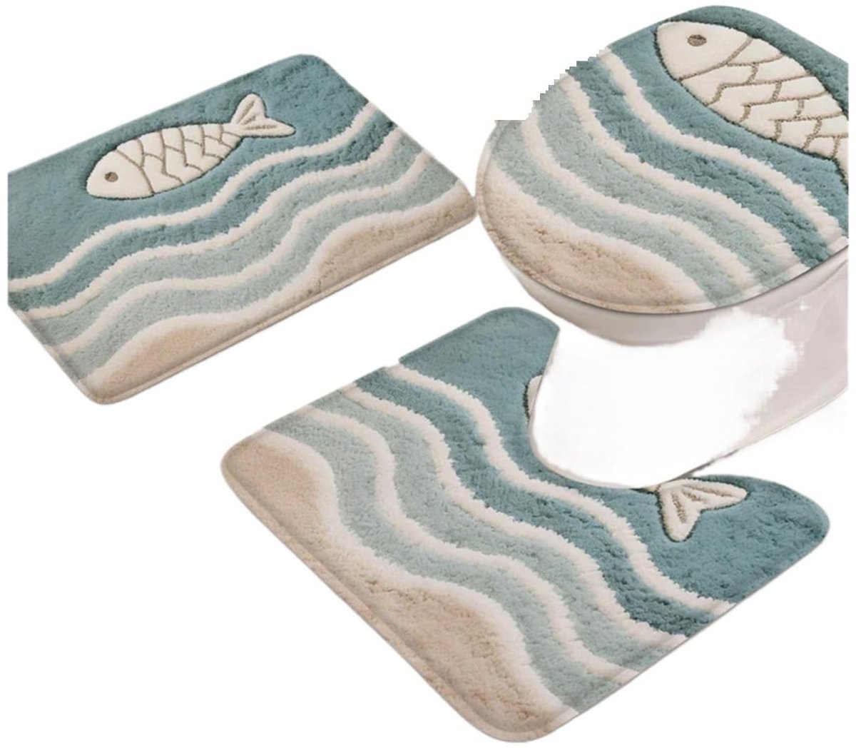 Gebogen Badmat Set van 3 - Antislip en Absorberend - U-vormig