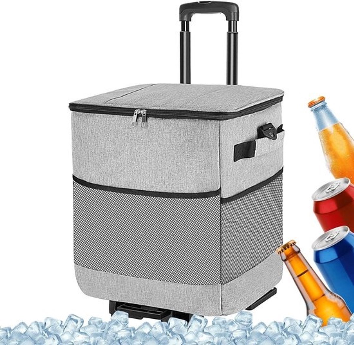 Rollende koeler - Geïsoleerde tas - Buitenavonturen - Met wielen - 90 x 37 x 38 cm - Grijs