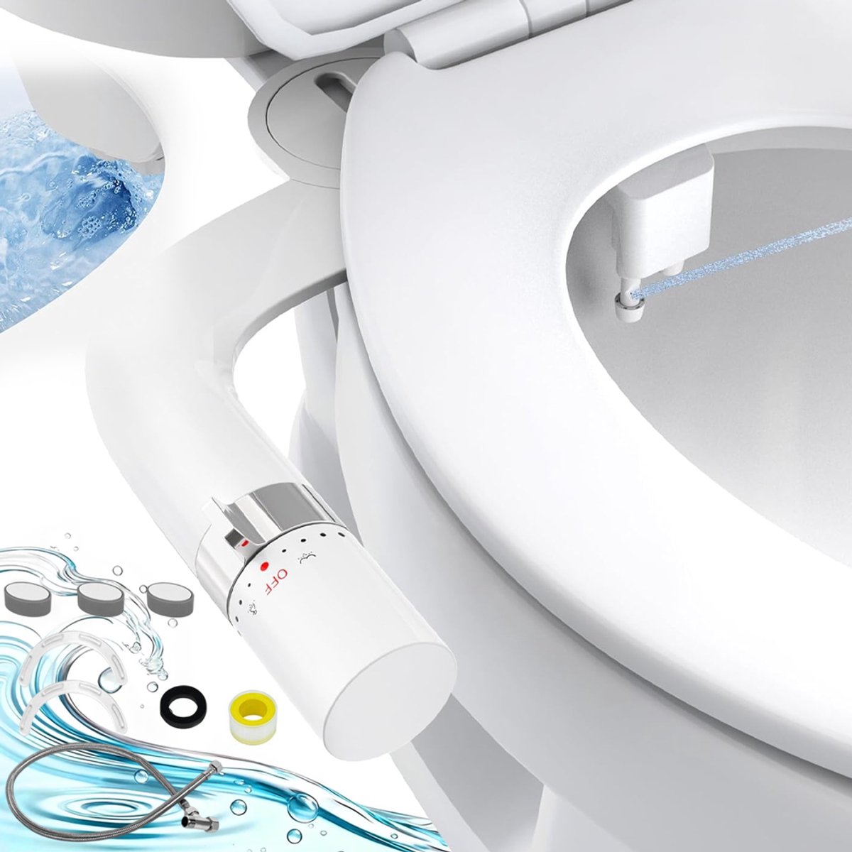 Bidet Douche - Toiletdouche - Toilet Bidet Opzetstuk - 2 Sproeiers - 2 Reinigingsstanden & Zelfreinigend - Instelbare Waterdruk - Niet-elektrisch - Ultradun 0,5 cm - G3/8 - Bidet Accessoires - Voor Anale en Intieme Reiniging
