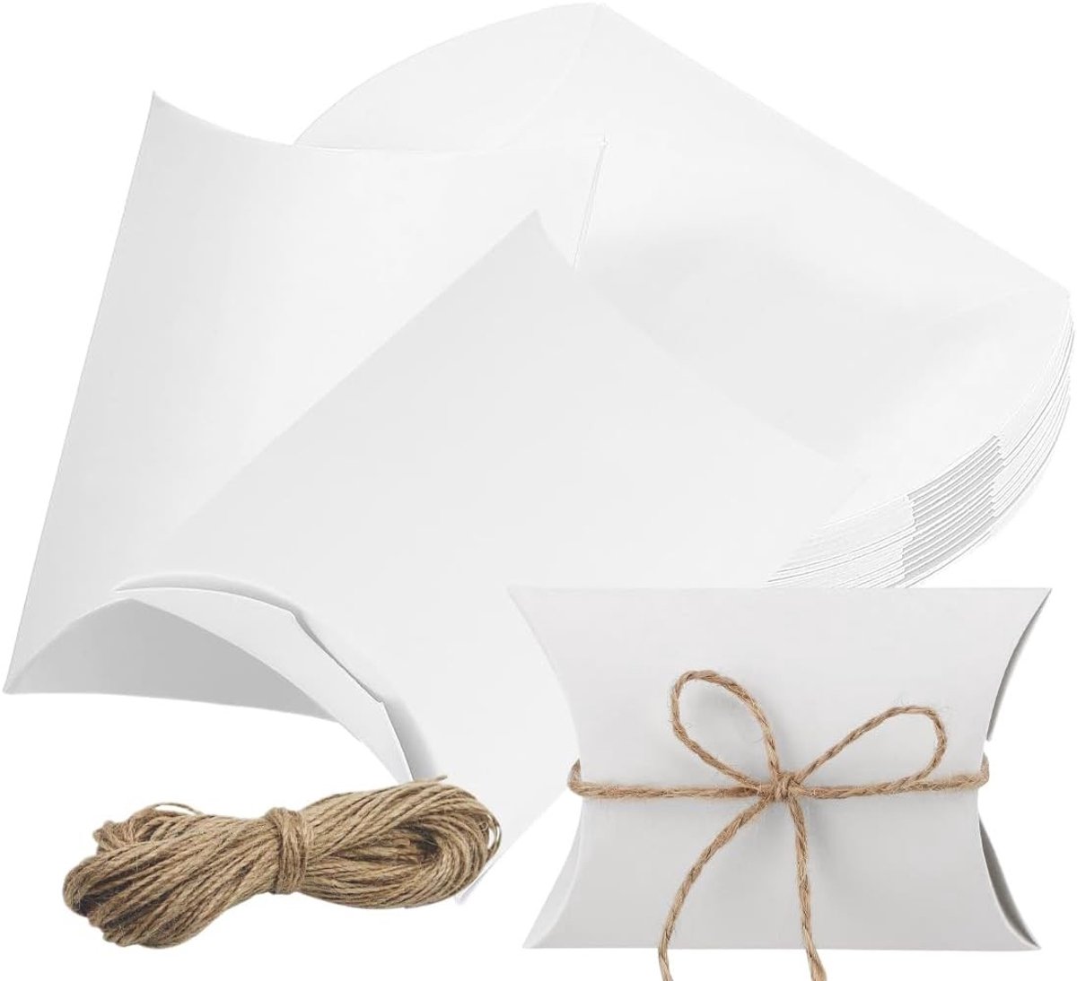 Kraft Papieren Dozen met Jute Touw voor Snoep, Bonbonnières en Gastgeschenken - Wit, Maat S, Ideaal voor Feestjes en Trouwerijen