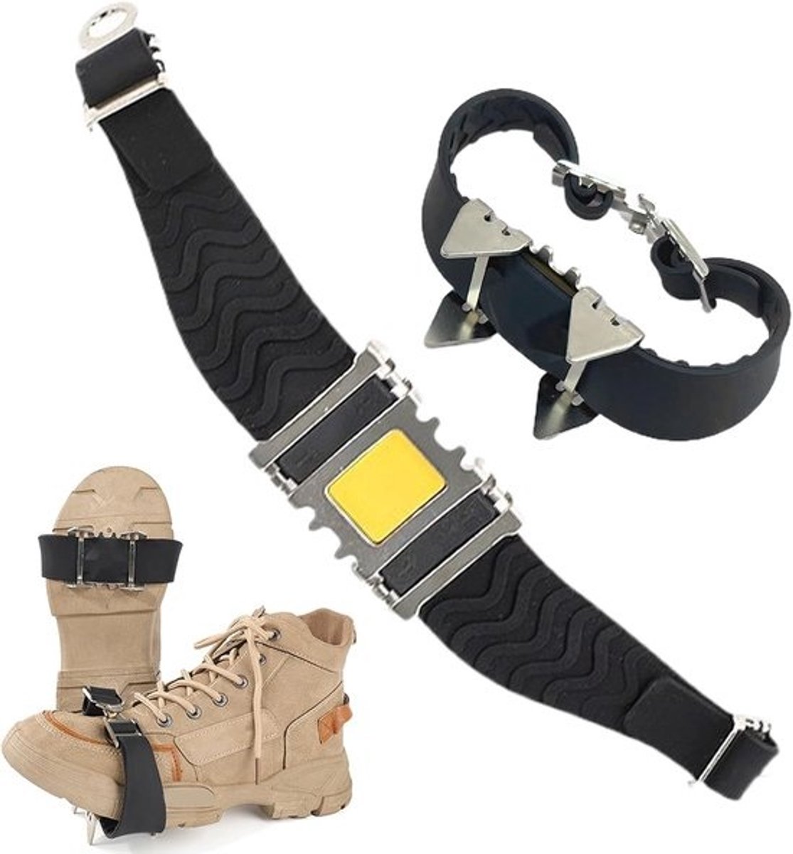 IJsgrepen voor schoenen - Antislip spikes - Veilig wandelen - Vier robuuste spikes - Universele pasvorm - Zwart