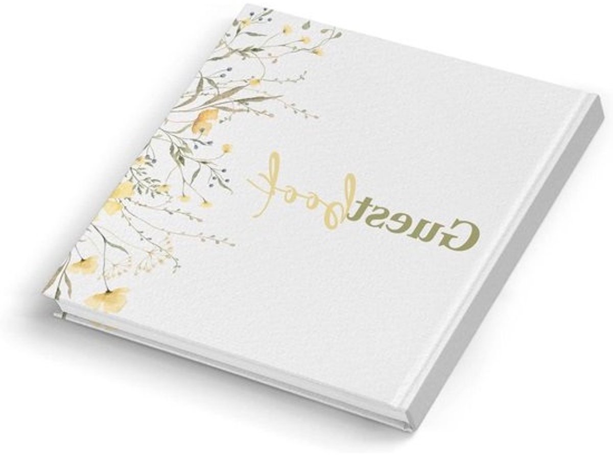 Gastenboek - Guestbook bloemen - Feesten ontvangen - Internationale gasten - 18 x 18 cm - Beige