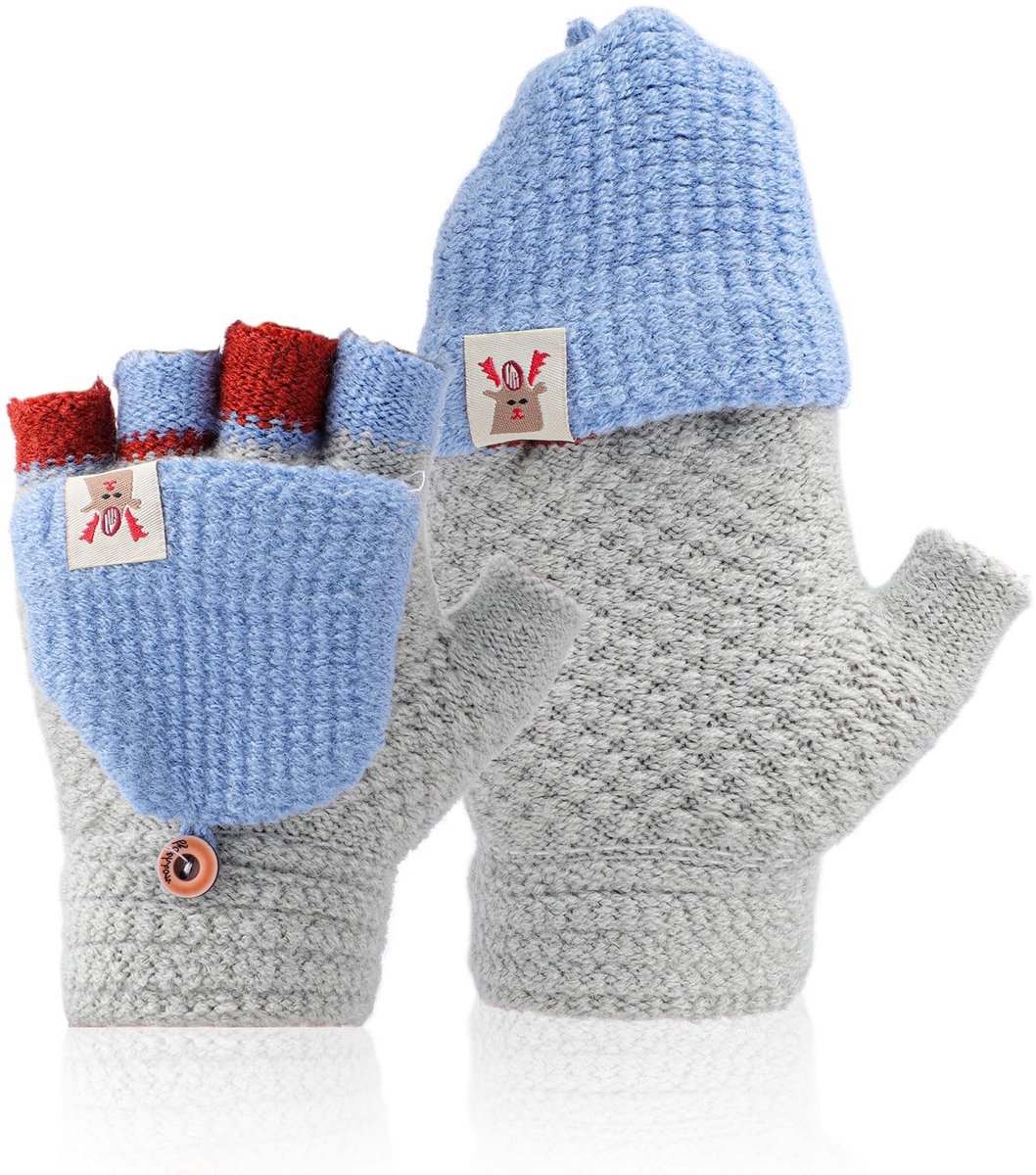 Warme Kinderhandschoenen - Vingerloze Met Flip Cover - Grijs