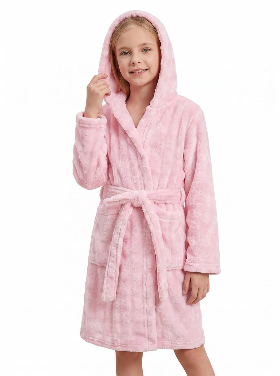 Badjas met capuchon voor kinderen - Fleece - 4-12 jaar - Paars