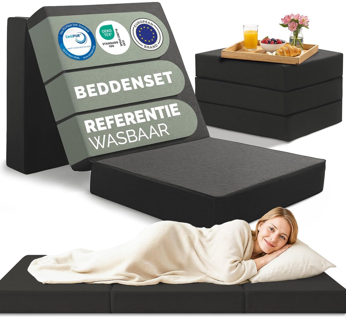 Vouwmatras - Extra Dikke 14 cm - 195 x 75 cm - Antraciet