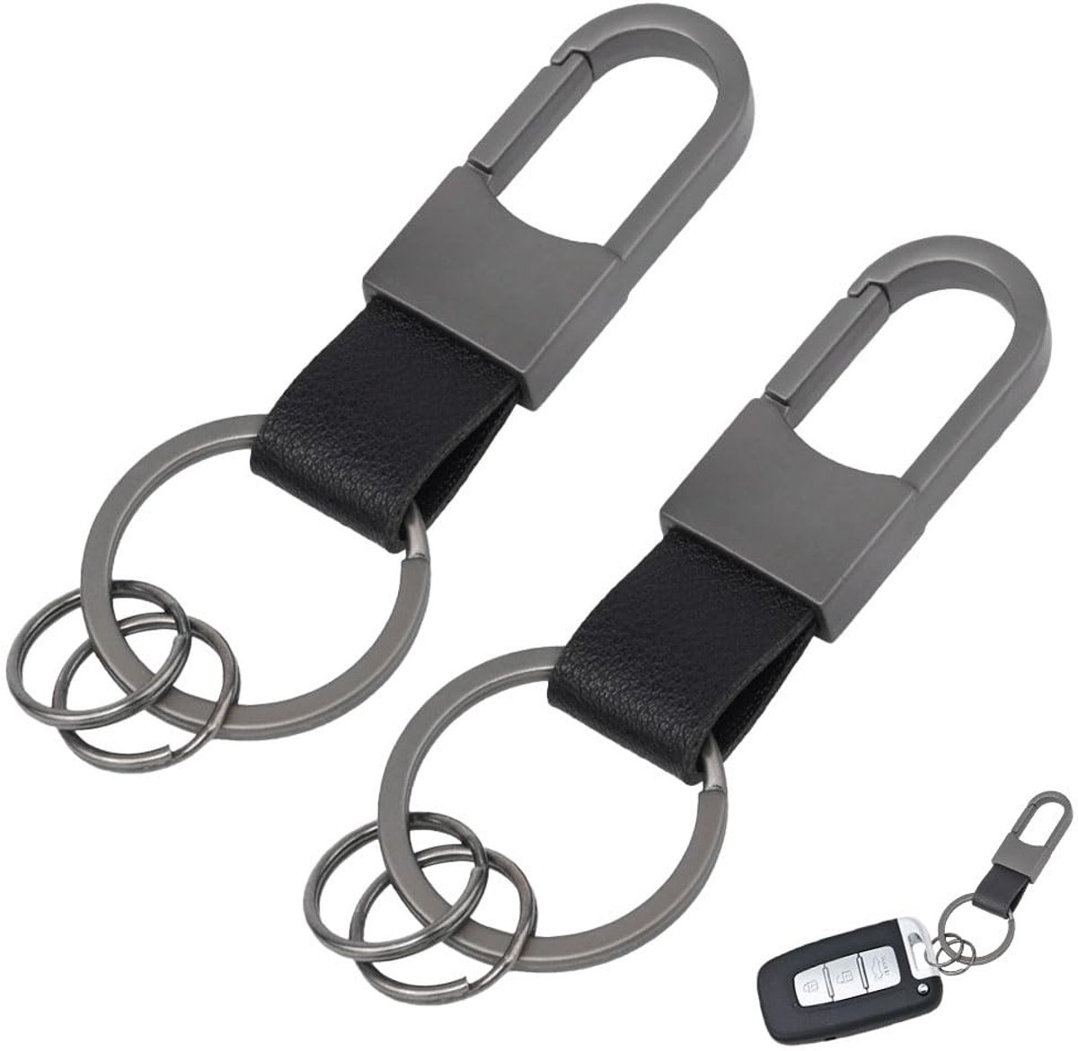 Leren Sleutelhangers - 2 Stuks Zwart voor Auto en Thuis