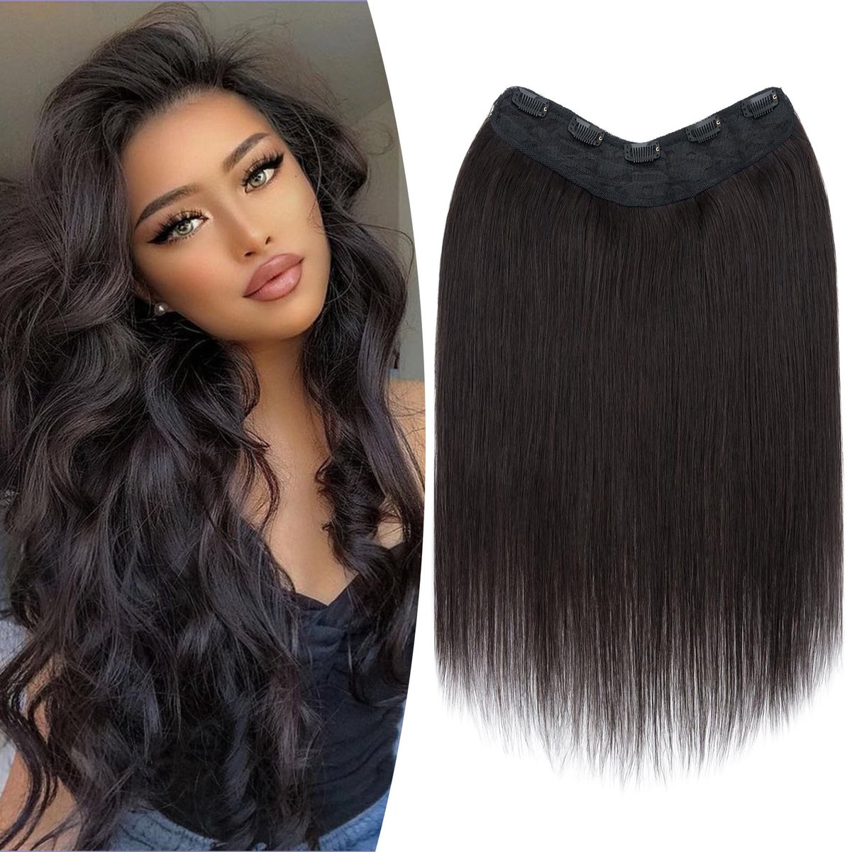 Clip-In Haarextensions - 55 cm - Zwart - U-Vormig met 5 Clips
