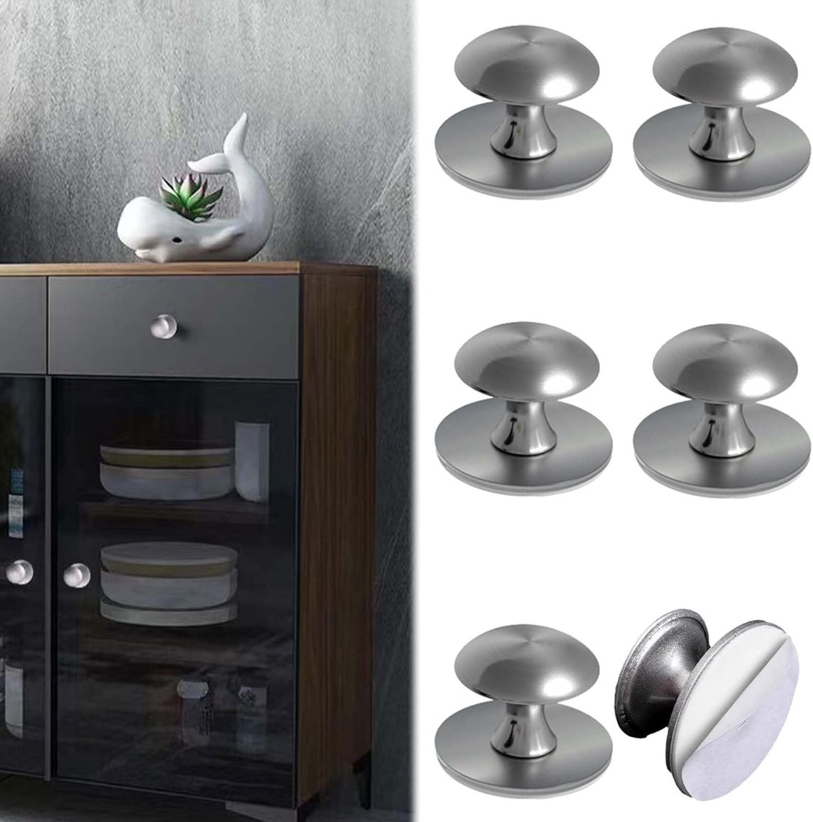 Set van 6 Zelfklevende Kastknoppen - Verstevigingshandgrepen voor Keuken, Meubels en Lades zonder Boren