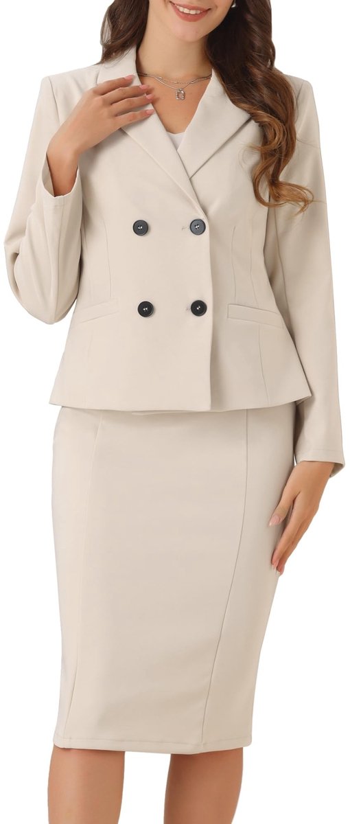 2-delig Zakelijk Kostuum voor Vrouwen - Beige - Blazer en Rok