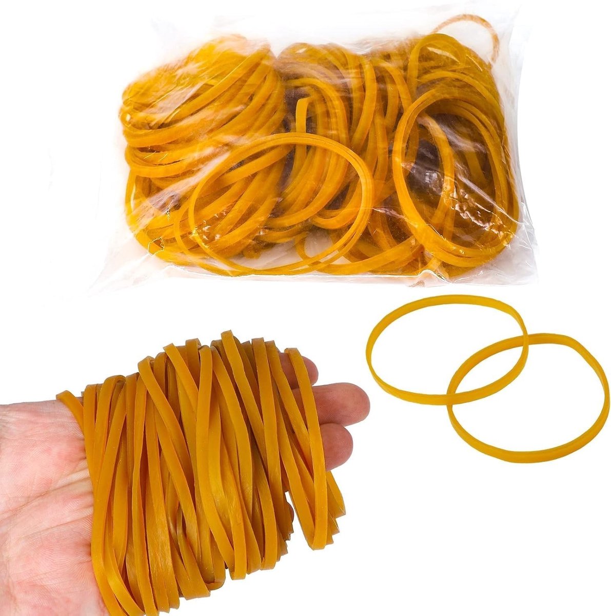 100 Stuks Sterke Herbruikbare Rubber Bands van 5 cm Diameter en 5 mm Breed voor Kantoor, Thuis en Schoolbenodigdheden - Donkergeel