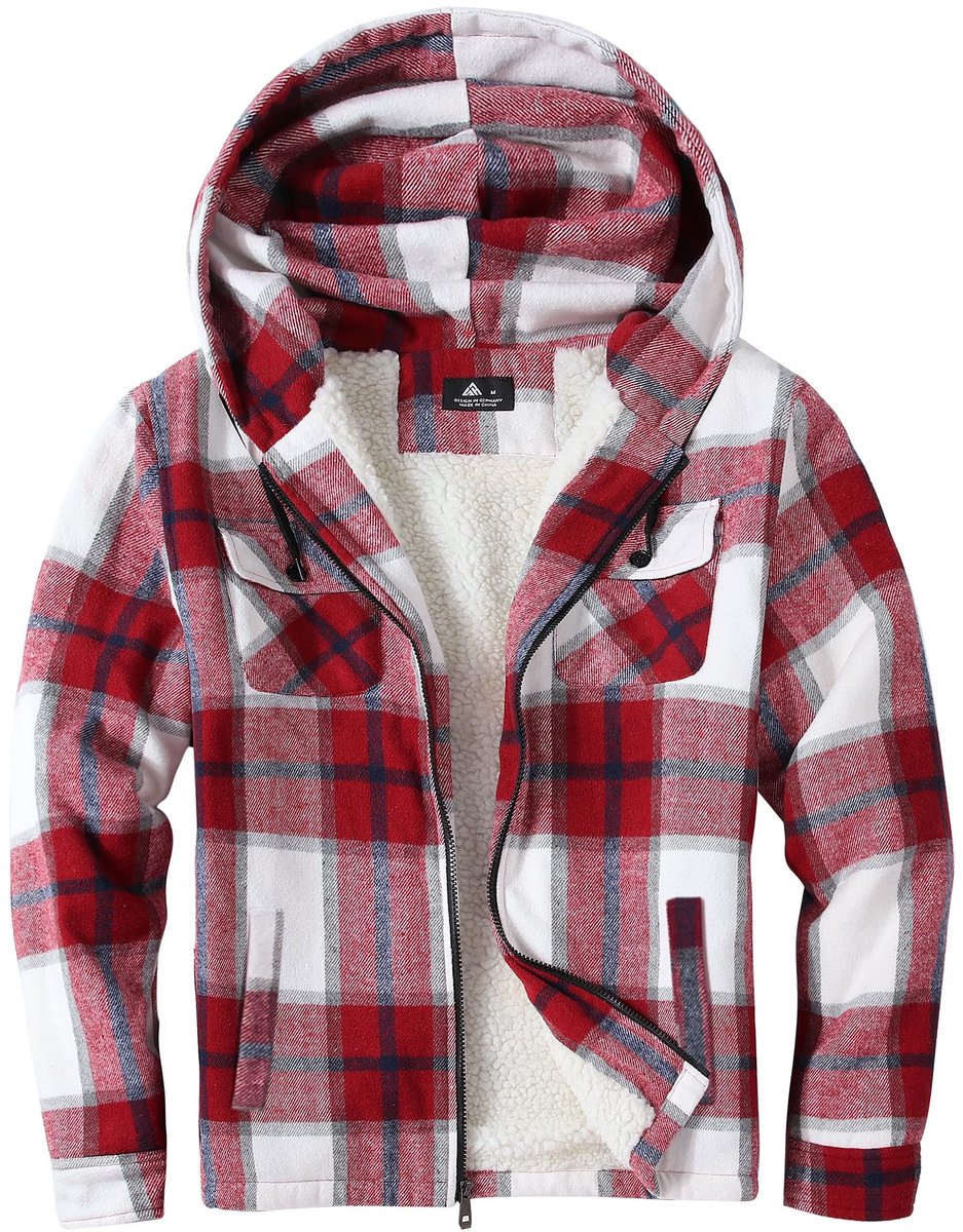 Fleece Hoodie - Ruitpatroon met zachte voering - Rood/Wit