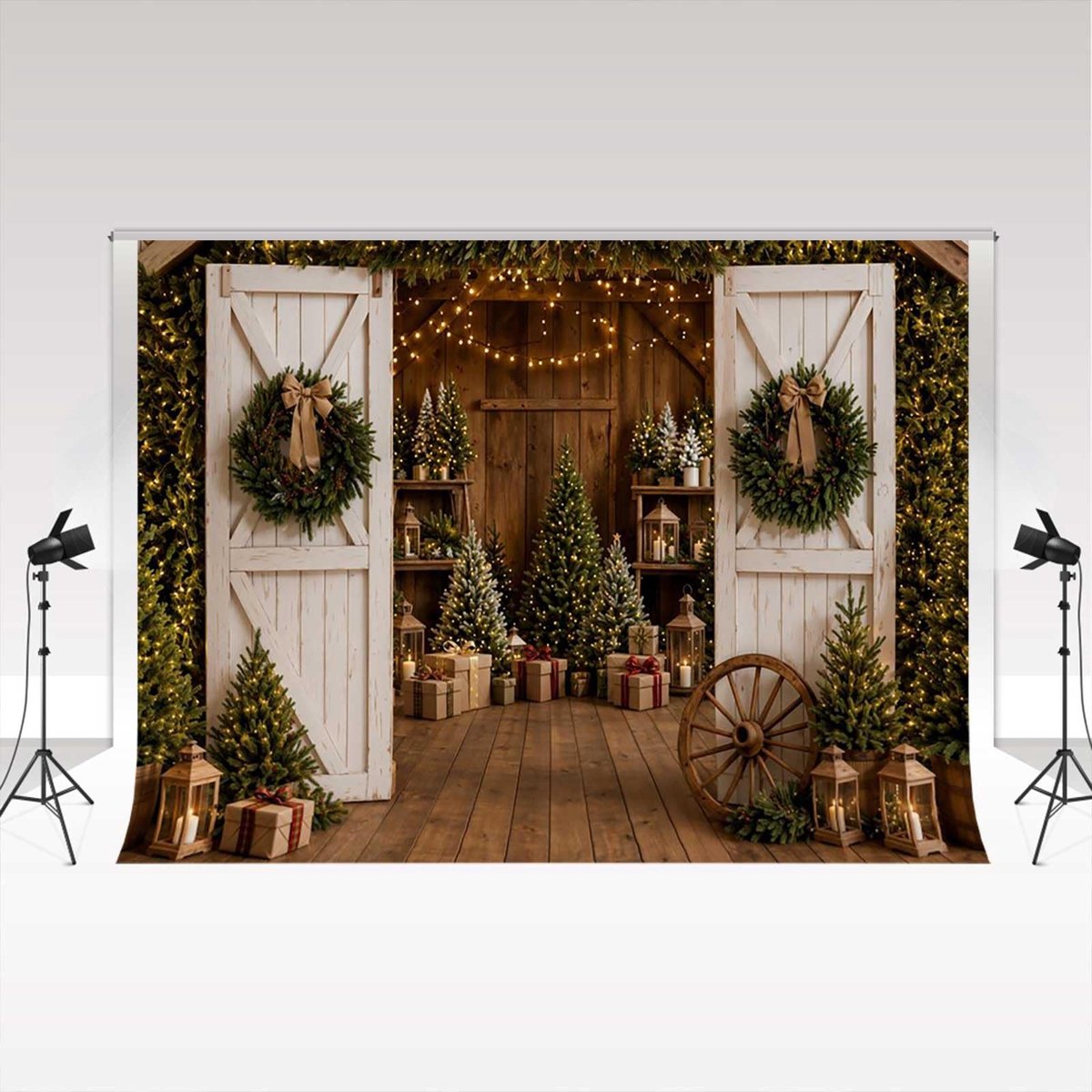 Fotografie Achtergrond - Kerstschuur 2.5 x 2.5m