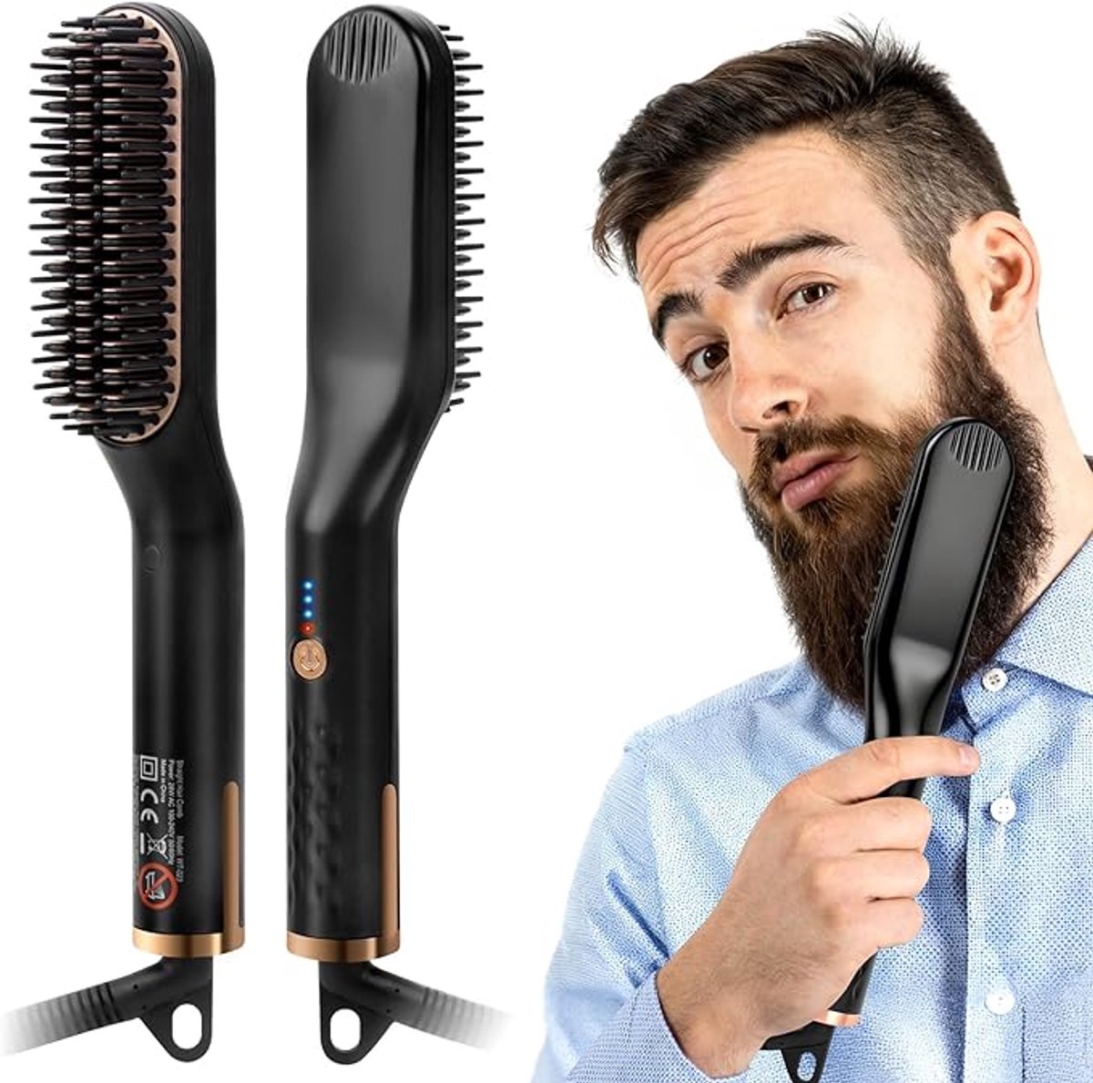 Baardstijltang 3-in-1 Mannen – Elektrisch Mini | 3 Temperaturen 120-200°C | 30 Seconden Opwarmen | Stijltang & Baardborstel