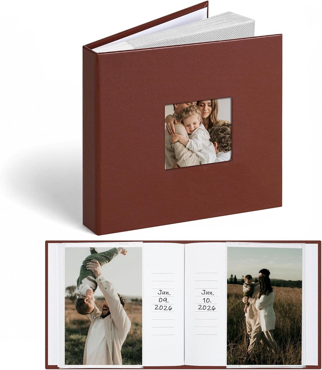 Photo Album 10 x 15 cm voor Bruiloft, Christening en Verjaardag - Faux Leather met Venster en 48 Foto Compartimenten, Perfect Cadeau voor Familie en Vrienden