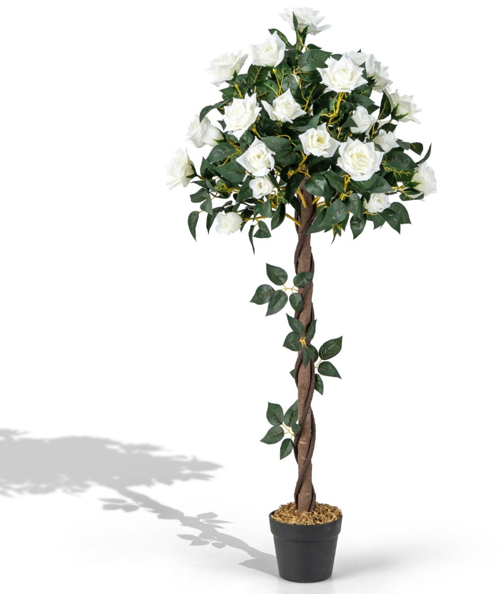 SureDeal® - Kunstplant - Rozenboom - Witte Rozen Kunstboom - Bloemen Kunstbloemenboom - Groen+Wit