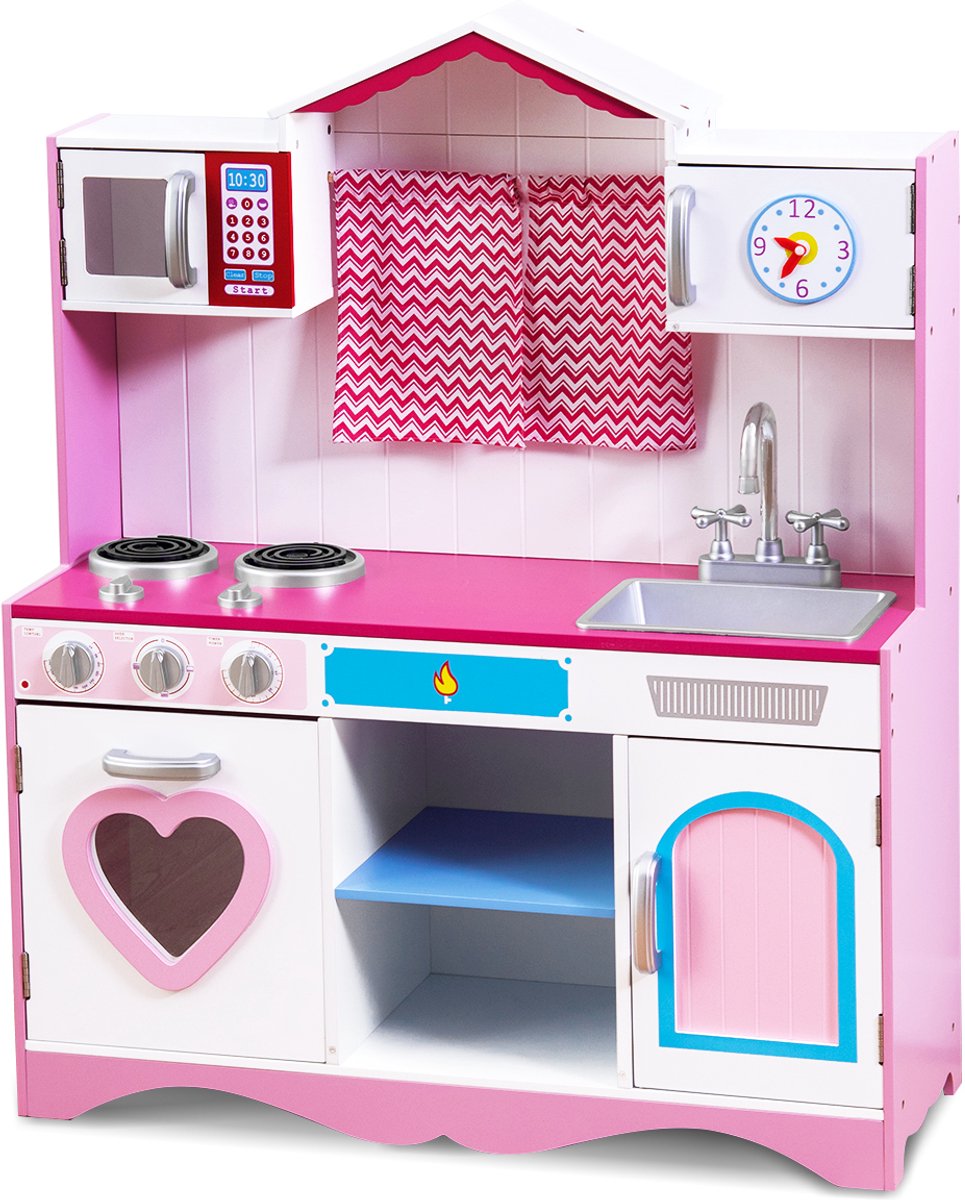 SureDeal® - Rollenspell - Fantasierijke Speelkeuken - Gootsteen - Kraan Rollenspel Keukenset - 82x30x100,5 cm - Roze + Wit