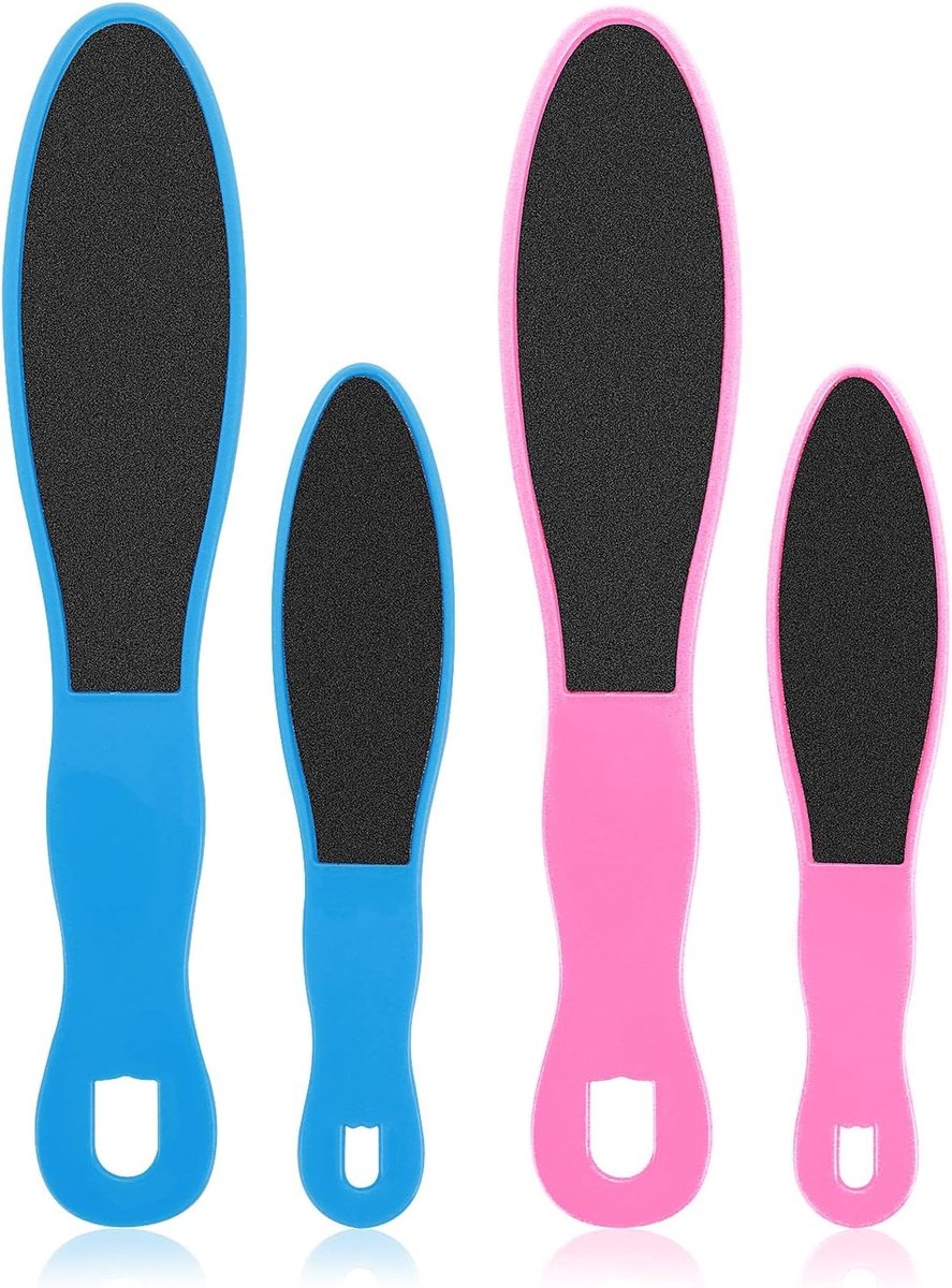 Set van 4 Dubbelzijdige Voetvijlen voor Pedicure, Verwijder Dode Huid, Voetverzorging en Cracked Feet Tools (Blauw+Roze)