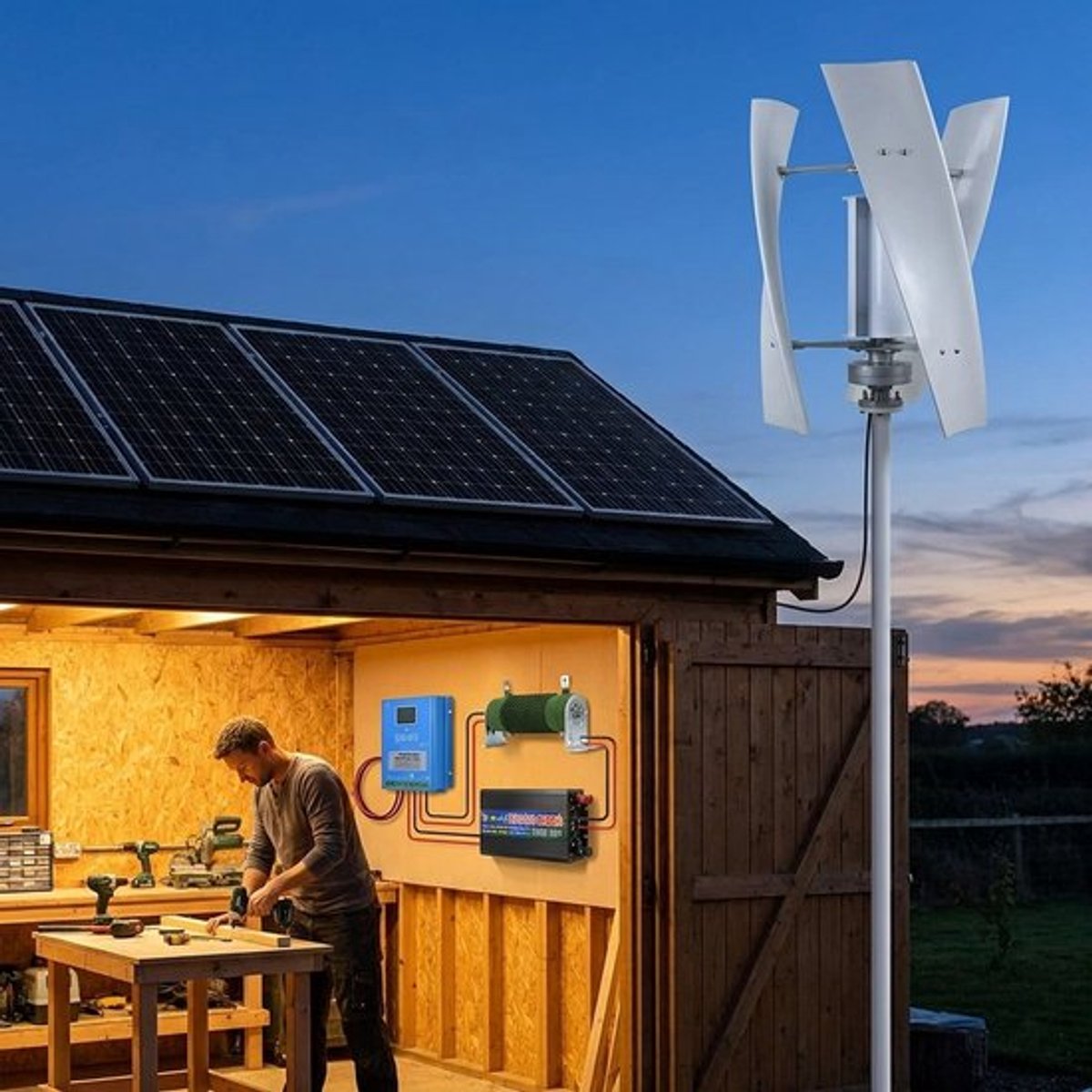 Verticale Windturbine – Windgenerator – Windmolen – Windenergie Generator – 48V Hybride Systeem – 3000W Vermogen – Inclusief MPPT Controller en Zonnepanelen