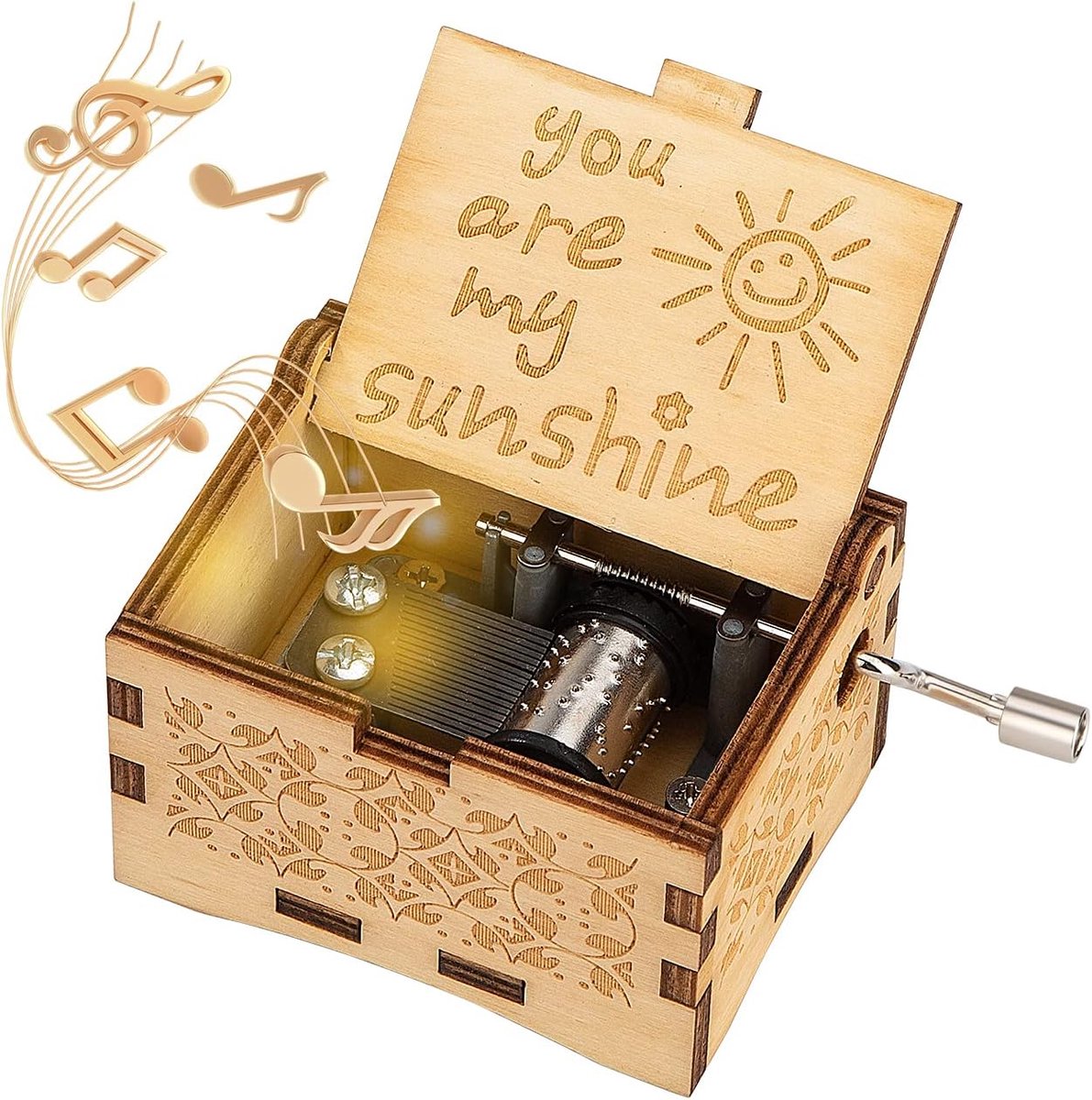 Muziekdoos van hout - handgesneden antiek - sfeervol cadeau voor jong en oud - ShopVlot