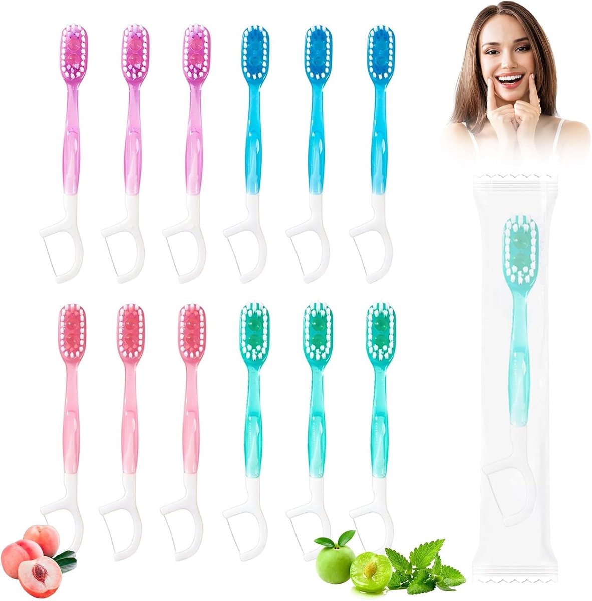 12 Stuks Draagbare 5-in-1 Reistandenborstels, Mini Tandenborstels, Wegwerptandenborstels voor Optimale Mondhygiëne en Frisheid