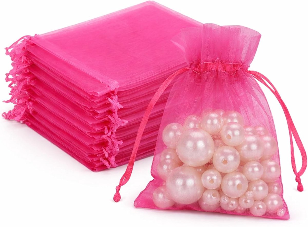 Set van 50 Organza Tassen 7 x 9 cm voor Sieraden, Trouwen en Cadeaus in Lavendel en Roze Rood