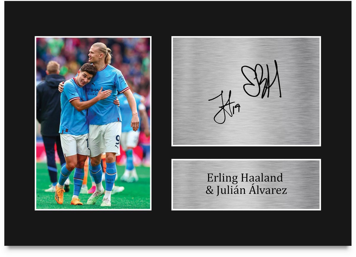 A4 gesigneerde handtekening foto Julian Alvarez & Erling Haaland - voor voetbalfans - unieke memorabilia - ShopVlot