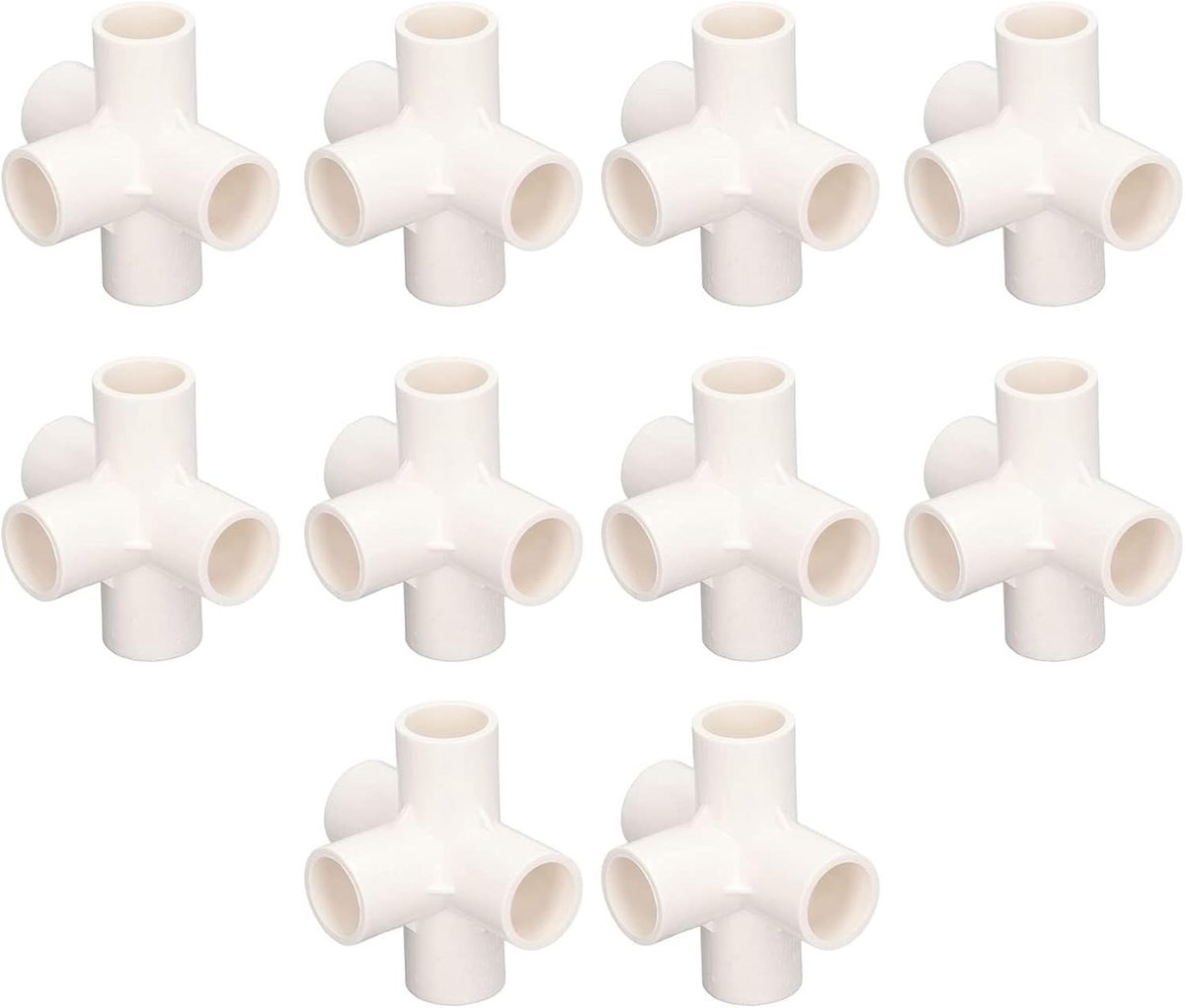 Set van 10 PVC Buiskoppelingen 20mm - 3-Weg en 5-Weg Verbindingen voor Meubelconstructie en Klusprojecten (Wit)