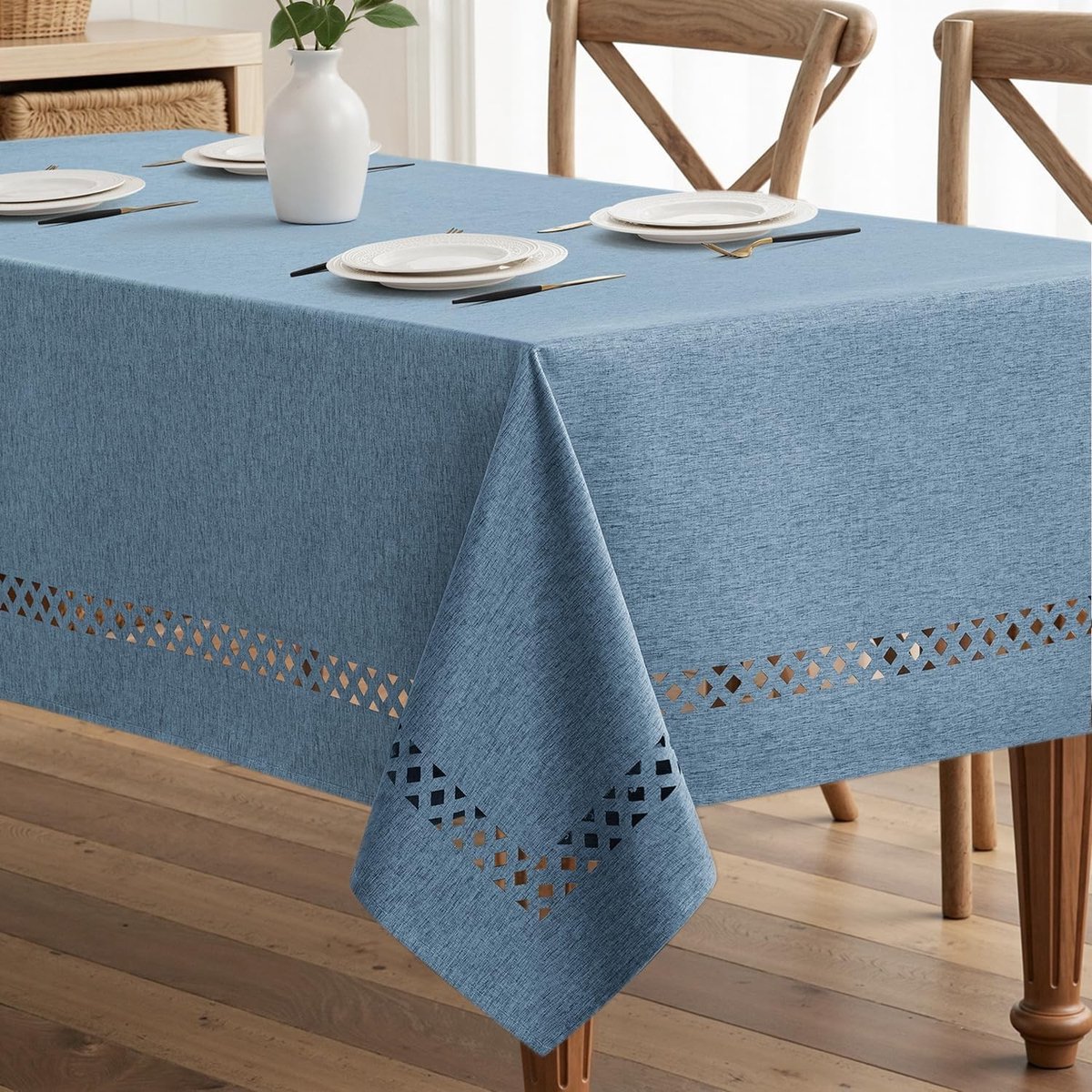 Linnen Tafelkleed 140 x 180 cm Rectangular Waterdicht en Vlekbestendig voor Eetkamers, Tuinen en Feesten in Grijsblauw