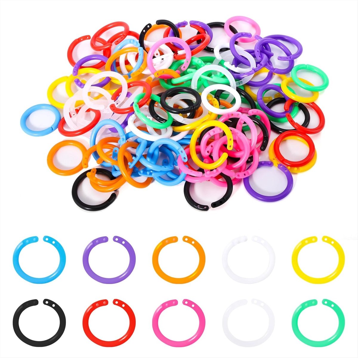 100 Stuks Plastic Binder Ringen 20 mm in Diverse Kleuren voor Fotoalbums, Scrapbooks en Creatief Knutselen