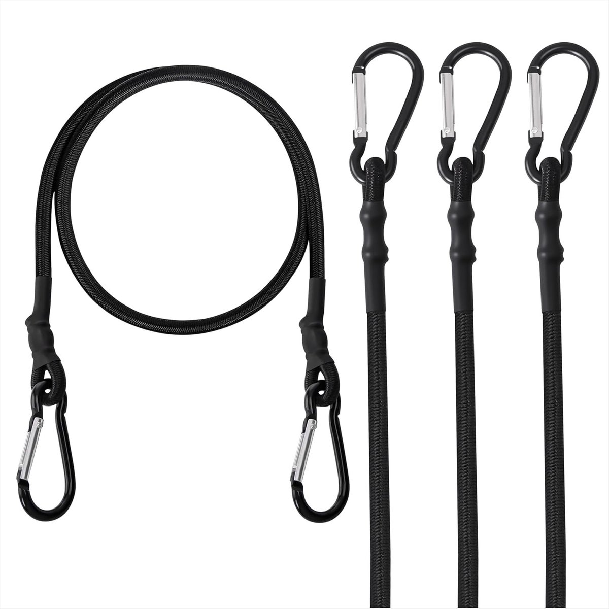 Sterke Bungee Touwen met Karabijnhaken - 4 Stuks van 60 cm voor Luggage, Camping, Fietsendragers en Tentbevestiging