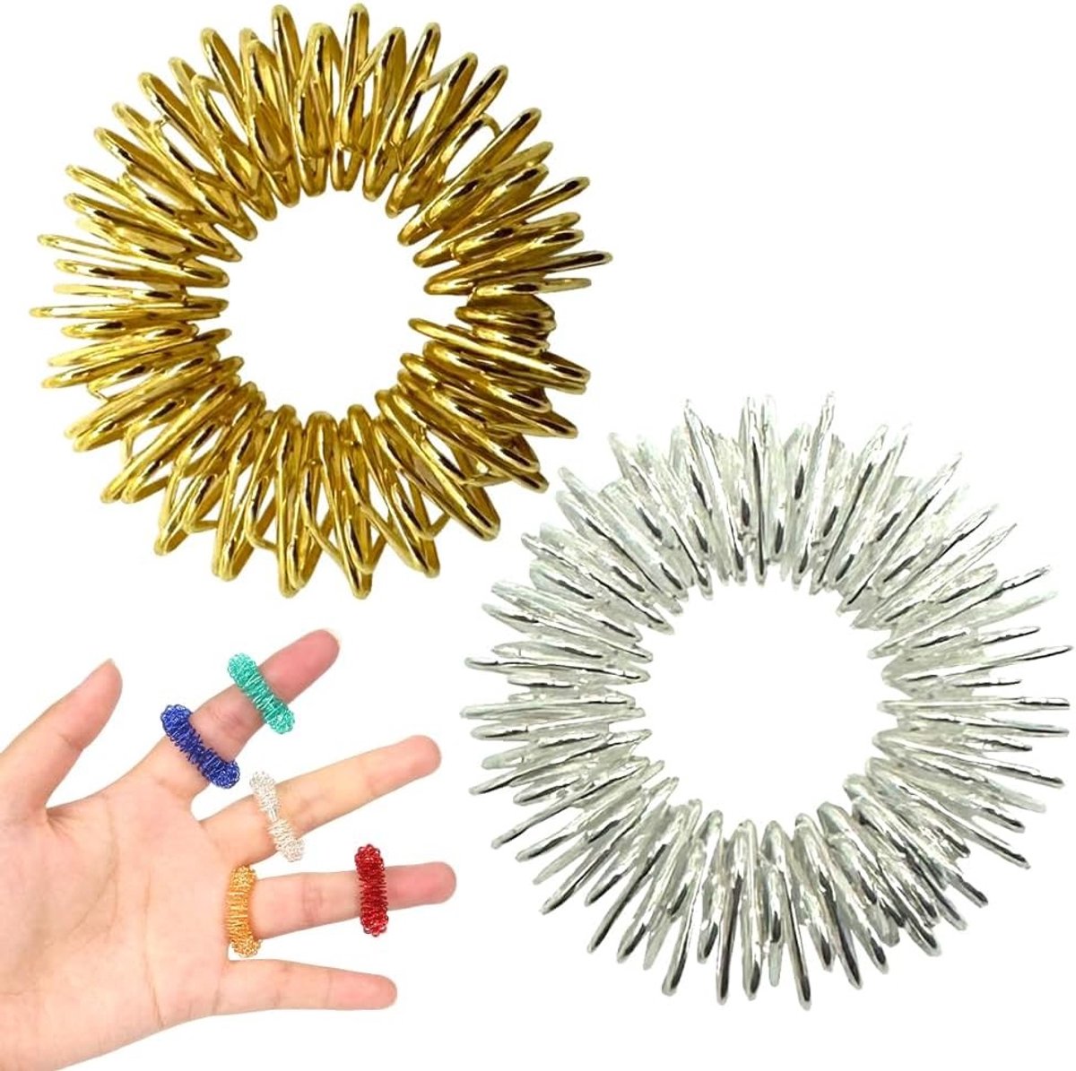 Set van 2 Acupressuur Ringen voor Vingers - Massage Ringen voor Stressverlichting, Verbeterde Bloedcirculatie en Fidget Speelgoed