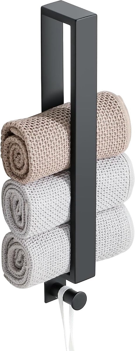 Handdoekring zonder boren, zelfklevende handdoekhanger met haak, 40CM mat zwart handdoekrek van RVS, ideaal voor badkamer en keuken, ruimtebesparend en stijlvol