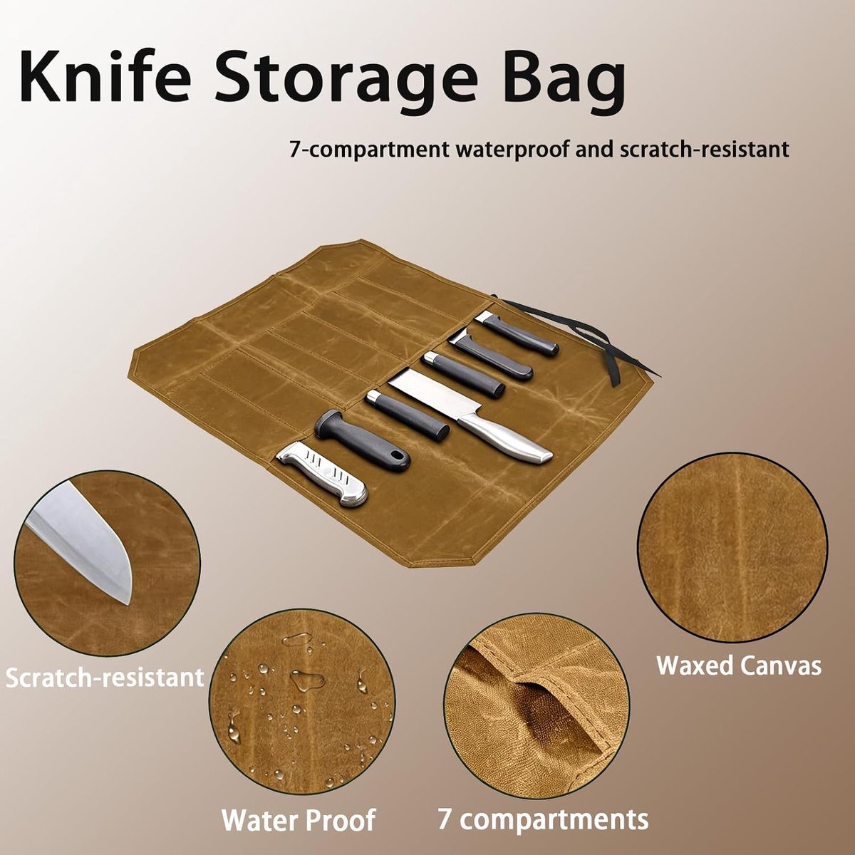 SnelShoppen - Messentas Koksmes Roltas Bestektas 7 Vakken Geaxt Canvas Bruin Waterafstotend Duurzaam Voor Camping Barbecue Keukenaccessoires