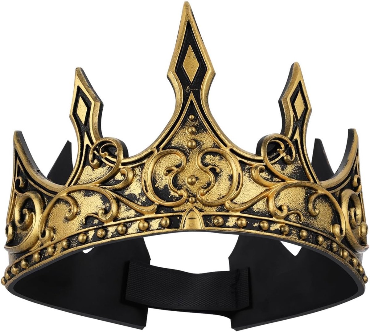 Middeleeuwse kroon voor mannen, verstelbare gouden koning kroon voor carnaval, themafeesten en kostuums