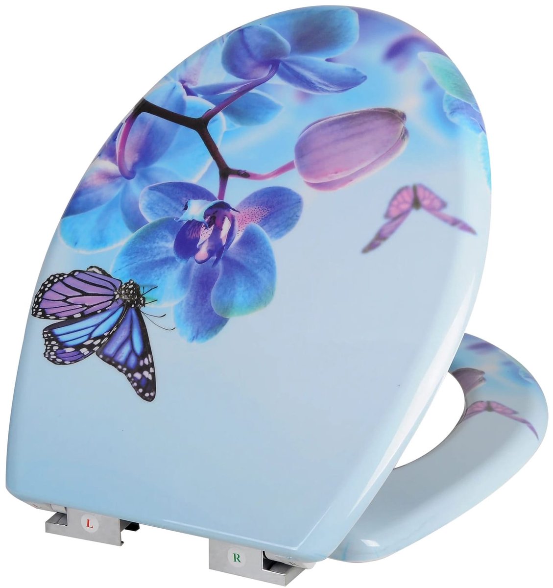 Toiletbril met Print - Blauw vlinder - Soft-close sluiting, Stille demping, Gemakkelijk schoon te maken - O-vorm 44,5x37,1 cm 44,5x37,1 cm