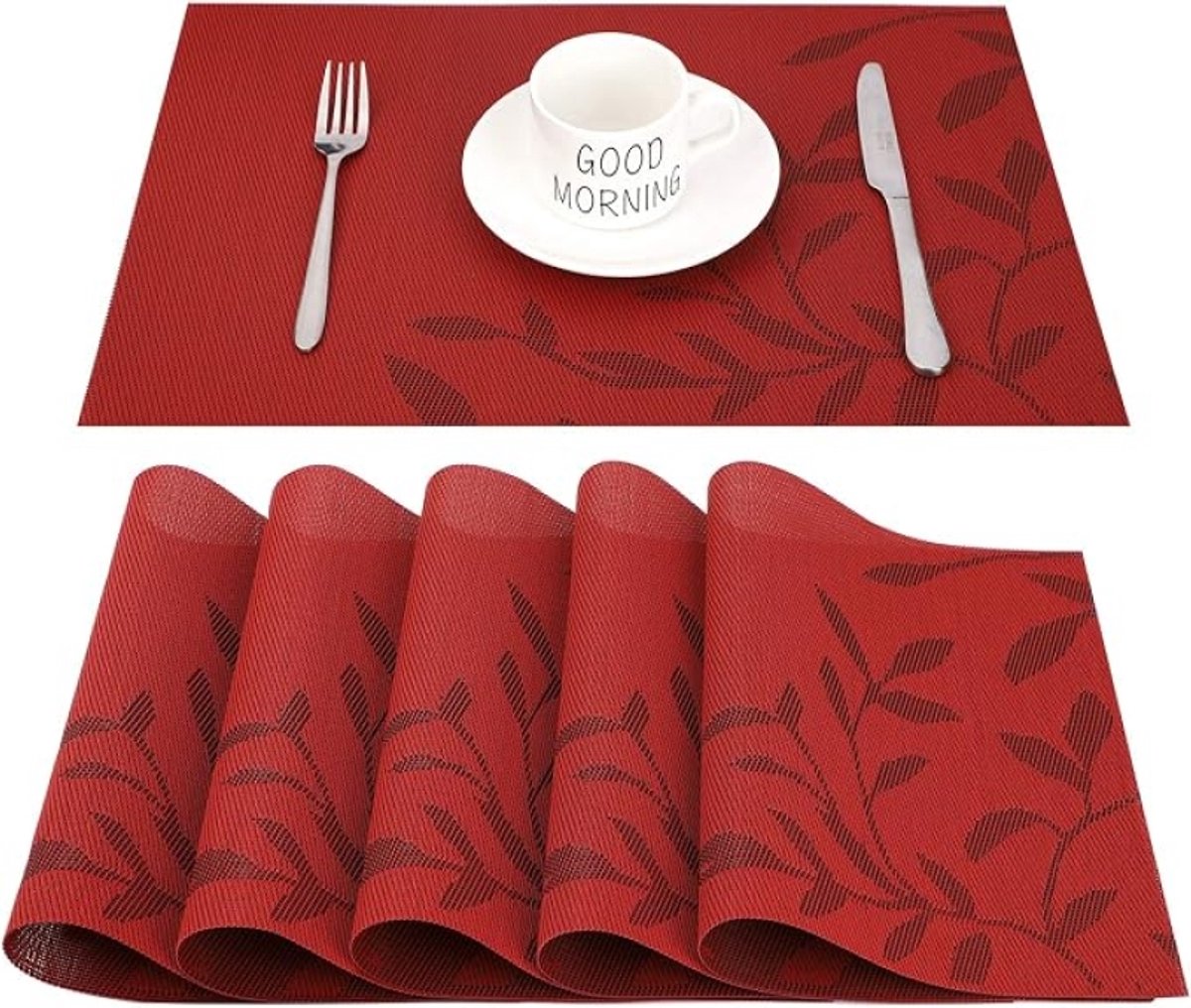 Placemat Set van 6 - Antislip Tafelonderzetters - Hittebestendig - Vlekbestendig - 45x30 cm - Rood