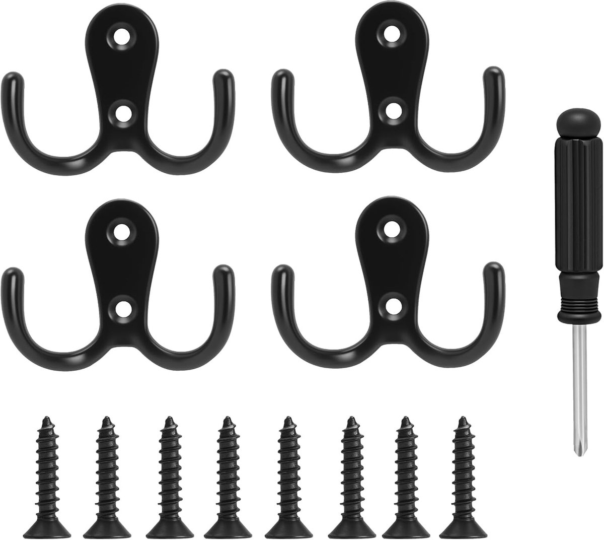 Dubbele wandhaken - metalen haken - voor kleding en hoeden - inclusief schroeven en schroevendraaier - ShopVlot