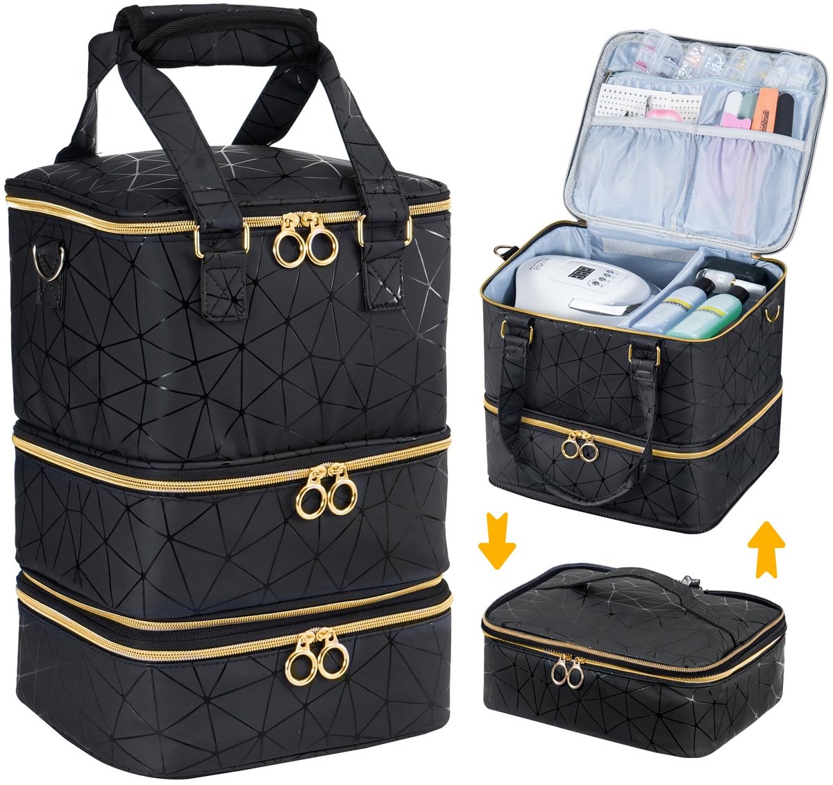 Nagellak-organizer voor 60 flessen - met led-nagellamp - opbergtas voor nageldesign - perfect voor thuisgebruik - ShopVlot
