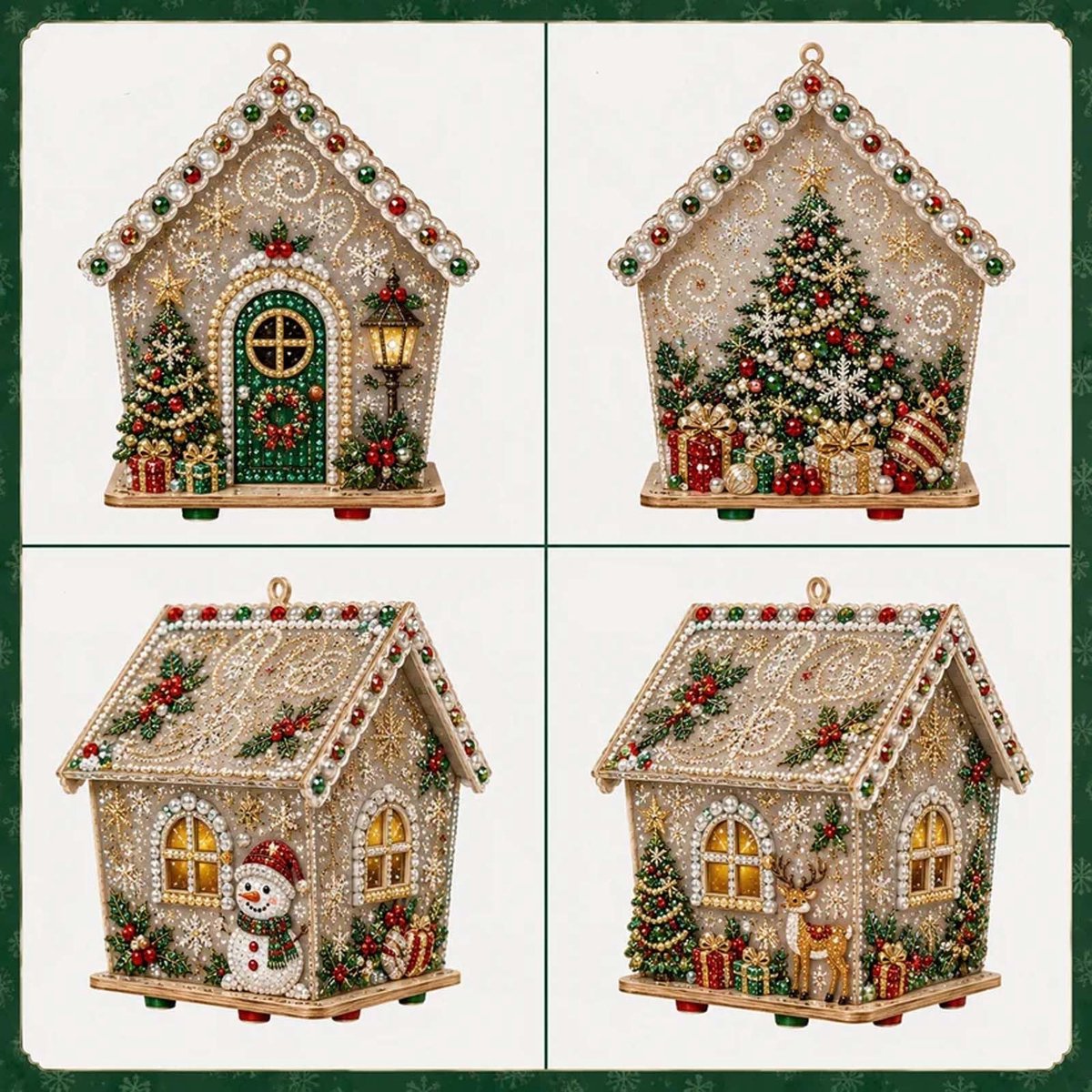 Casalora® Kerst Houten Huisje Parel Diamond Painting – DIY 3D Parel Kunstwerk – Creatieve Kerstdecoratie – Handgemaakte Wand- en Tafeldecoratie – Kerstboom