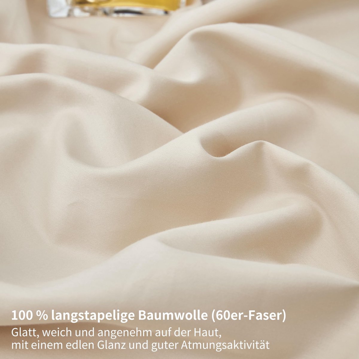 YASMENG Hoeslaken, 180 x 200 cm, katoen-satijn, lichtbeige, bedlaken, 100% langstapelig katoen, verkoelend, zacht - ShopVlot