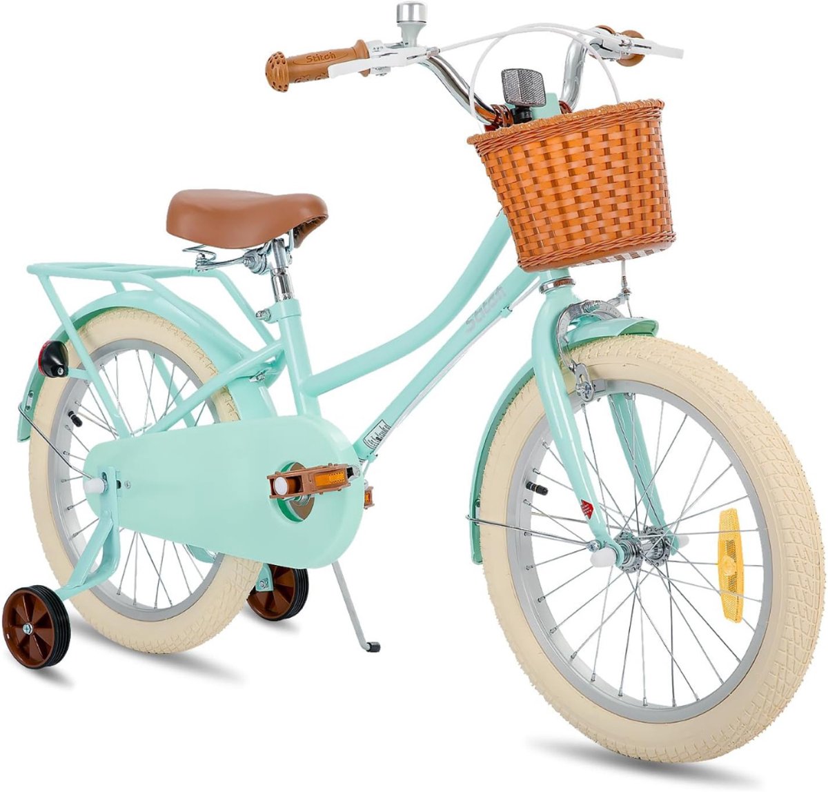 Allvia® Kinderfiets 18 Inch - Kinderfiets 16 Inch - Fiets - met Mand en Stabilisatoren - voor Meisjes en Jongens - Groen - 102cm x 57cm x 23cm