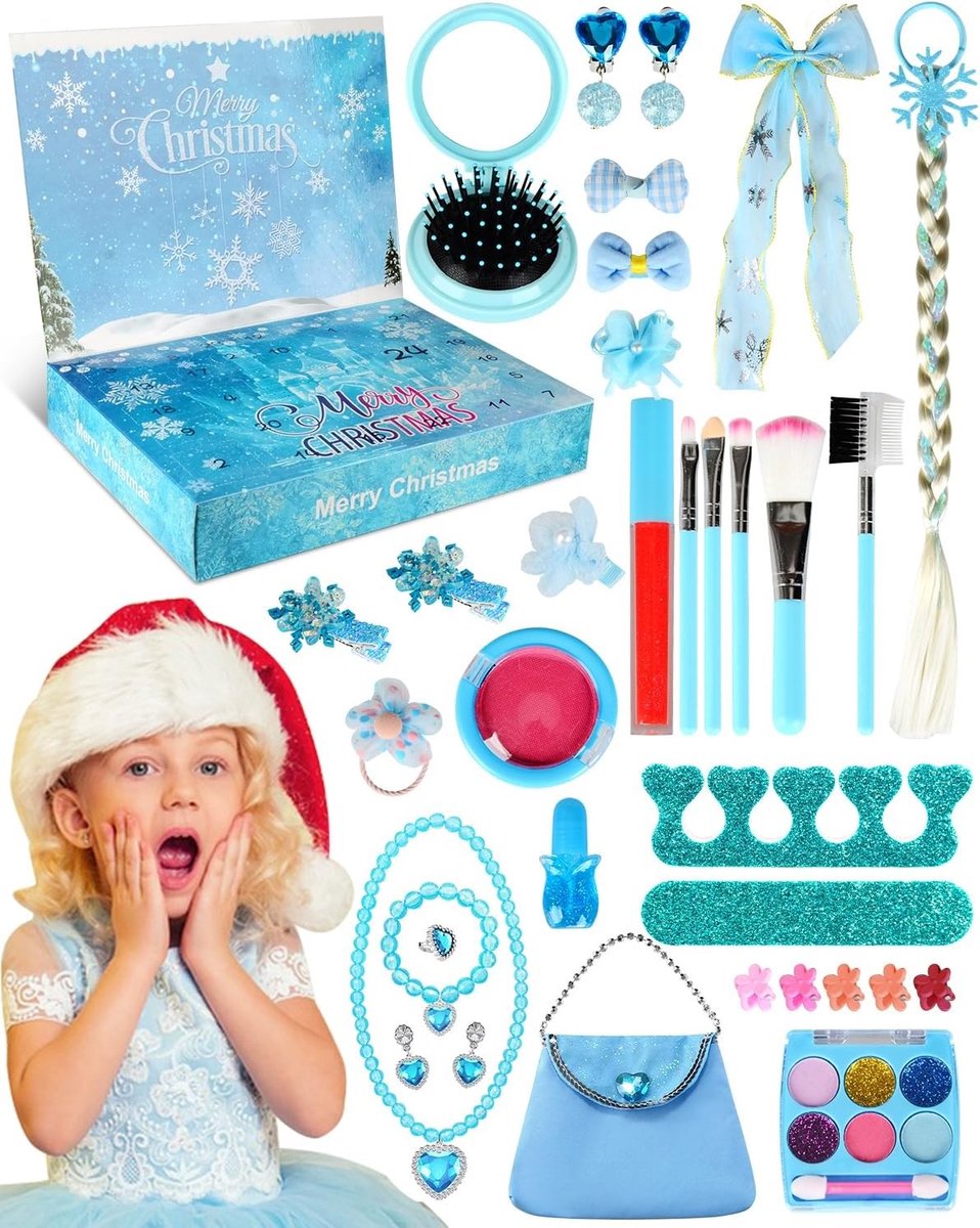 Vrolijke Adventskalender voor Meisjes met Blauw Ontwerp - Perfect voor de Feestdagen en Kerstmis