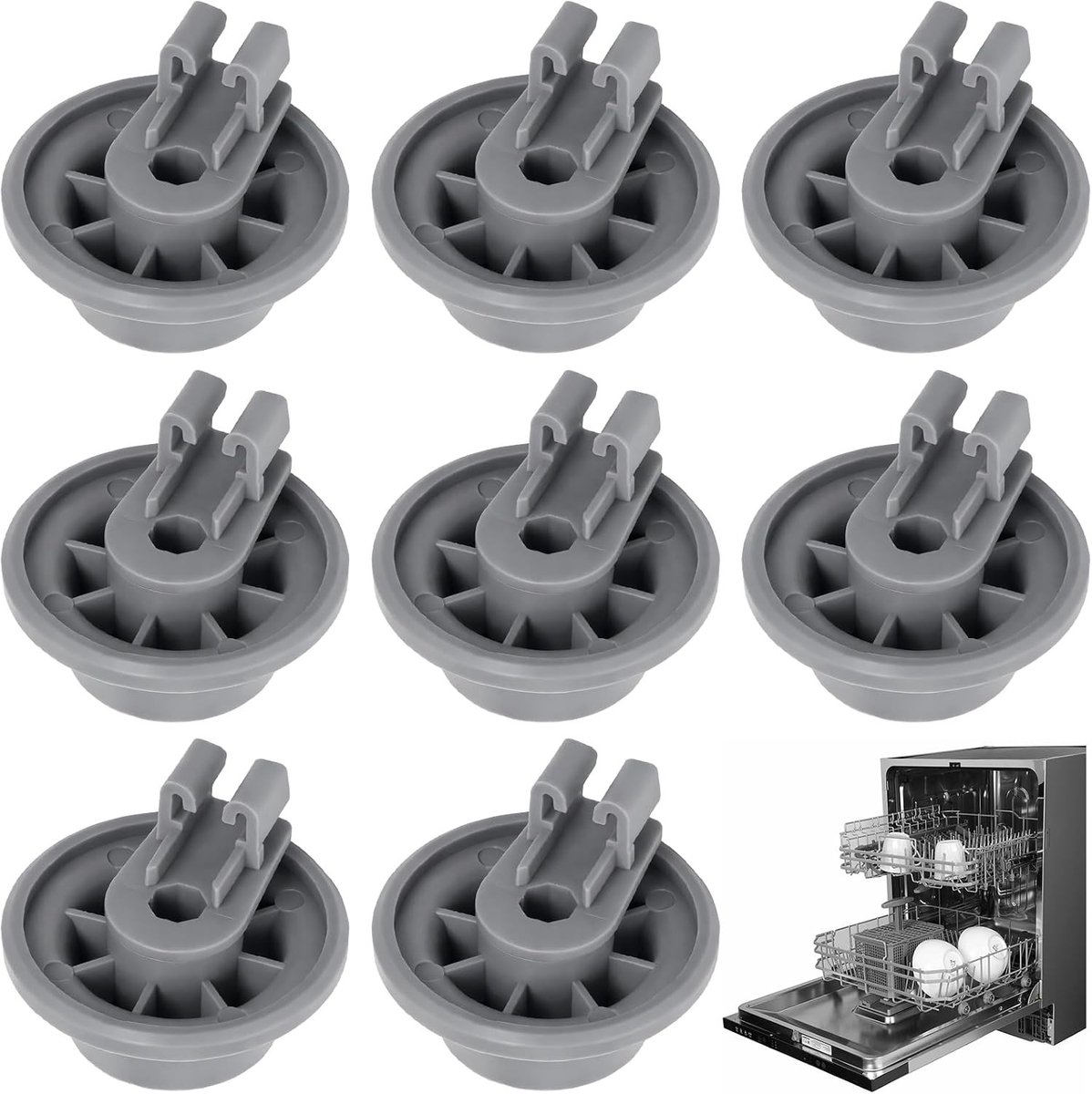 Set van 8 hittebestendige mandrollen voor vaatwasser, universele reservewielen voor soepel glijden, Ø 36 mm, compatibel met diverse merken