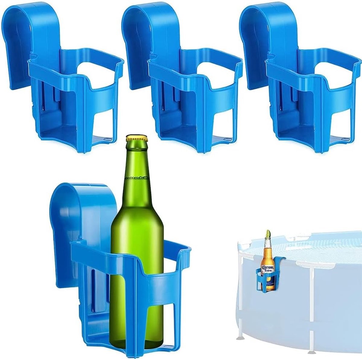 Set van 4 drinkhouders voor zwembadrand - Ideaal voor het plaatsen van drankjes en kleine items aan de rand van het zwembad (blauw)