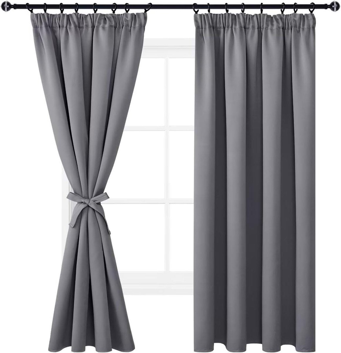 Verduisterende Gordijnen - Plooiband Gordijnen - Privacy en Rust - Met Gordijnhouders - 140x175 cm - Grijs