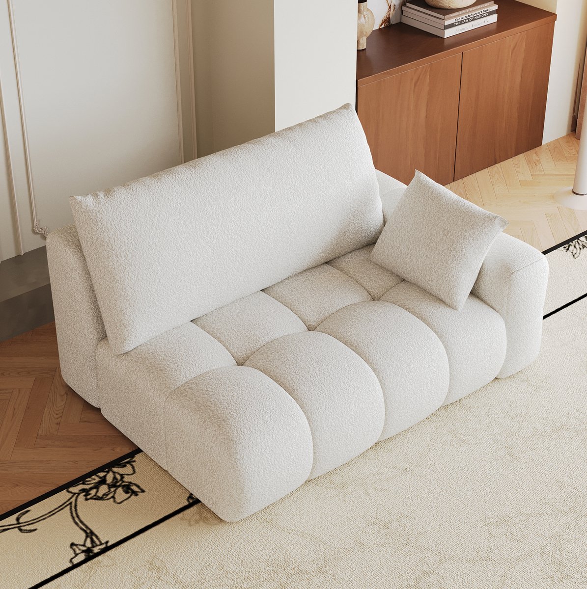 MODENUIT Bank 2-Zits - Rechte Zitbank - Voor Woonkamer En Slaapkamer - Stof - Crèmewit - 130 X 105 X 86 Cm
