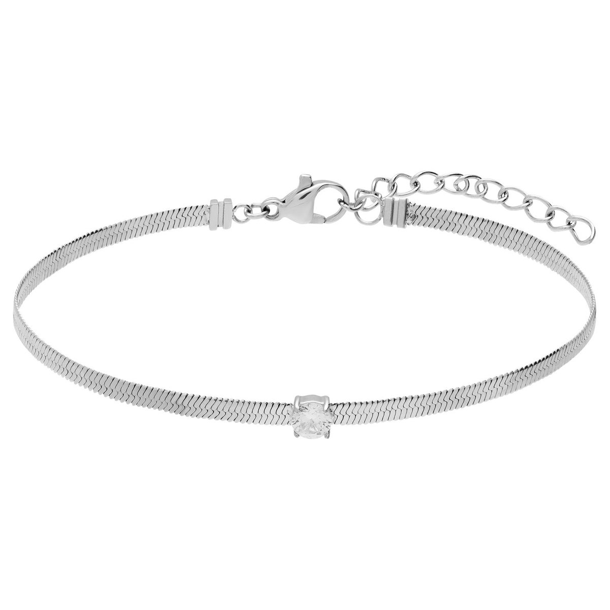Lucardi - Dames Stainless steel fantasiearmband met zirkonia voor dames - Armband - Staal - Zilverkleurig - 19.50 cm