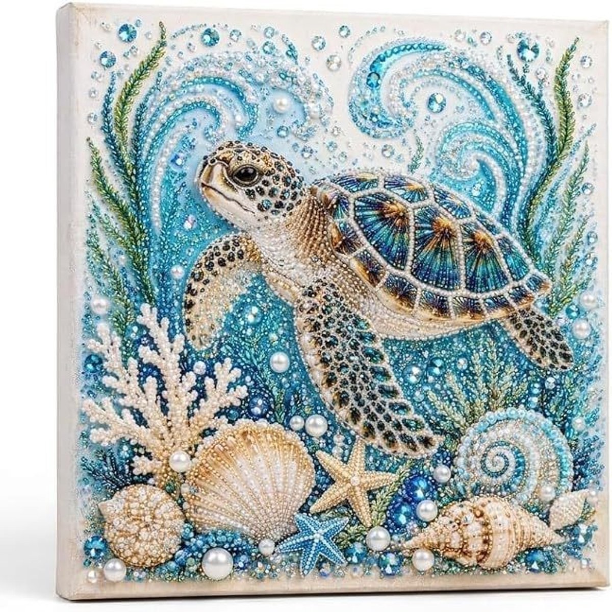 Ocean Series Diamantschilderijset - Zeeschildpad 3D-diamantschilderij - Strand- & Zeethema - Stranddecoratie voor thuis - knutselpakket voor volwassenen en beginners - 20x20cm