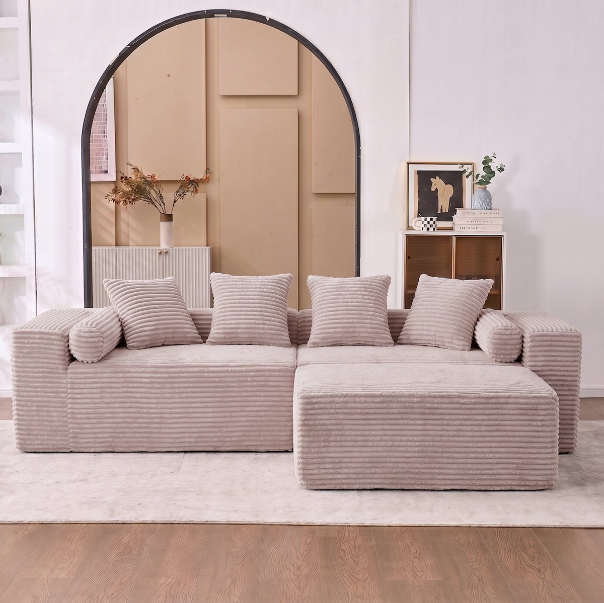 MODENUIT Hoekbank 266 cm - L-vormige 3-zits Zonder Montage - Voor Woonkamer En Appartement - Chenille - Beige